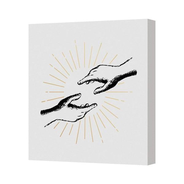 Benjamin Tate Design Minimalist Reaching Hands Canvas Print With Sunburst Rays