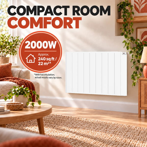 MYLEK Electric Radiator Panel Heater WIFI Smart APP Eco 2000W Bathroom Safe Wall Mounted Timer Thermostat