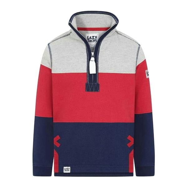 Lazy Jacks Boys Striped Half Zip Sweatshirt - Rouge