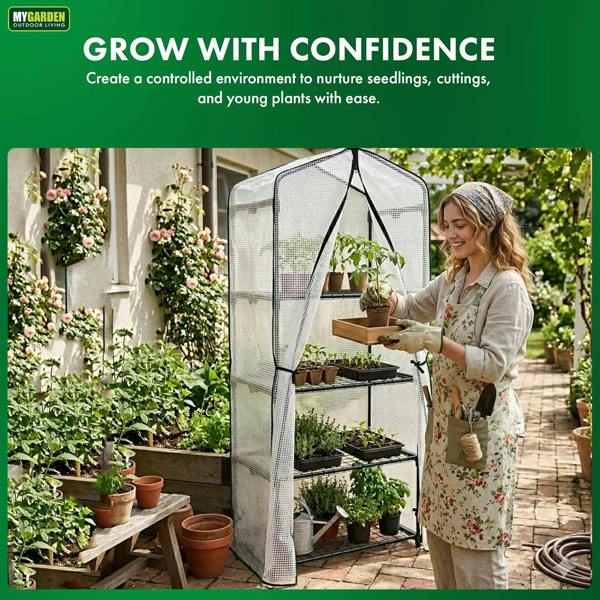 My Garden Outdoor Living My Garden Greenhouse 3 & 4 Tier with Shelving & PE Mesh Cover with Zip Closure-Free Standing Greenhouse Shelves & Steel Frame