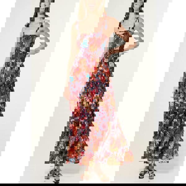 Blue Vanilla Bold Print Shirred Waist Dress