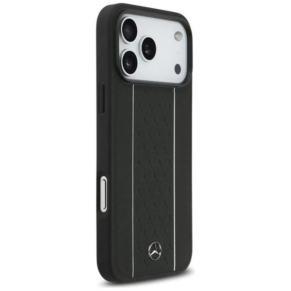 Mercedes Leather Star Pattern Stripes Case with MagSafe for iPhone 17 Pro Max 6.9" Black - MEHMP17X25RPSLKH