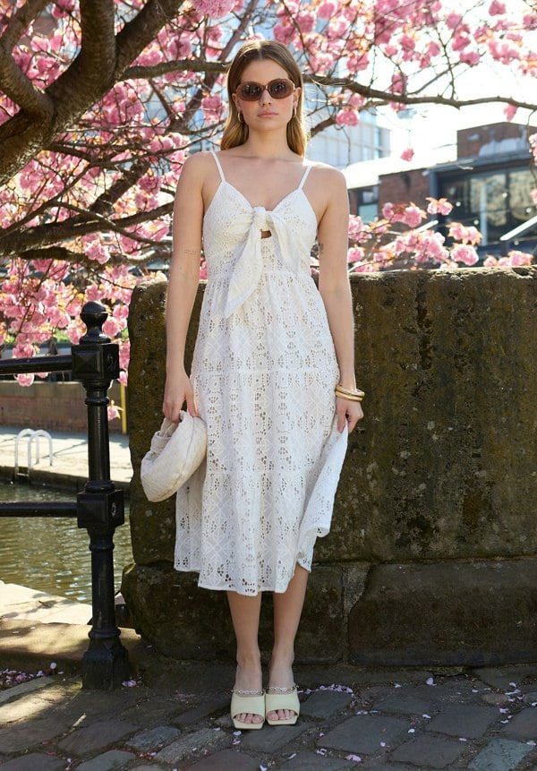 Onita Tiered Broderie Anglaise Midi Dress In White - image 1