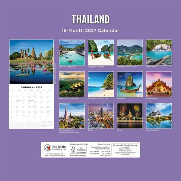 Asia Thailand Calendar 2027, Wall Calendars, Month To View, Travel, Gift