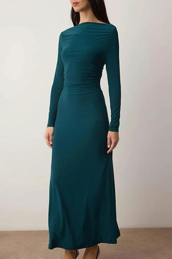 WOVCOR Gathered Detail Stretchy Midi Knit Dress