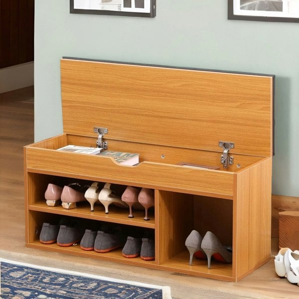 Rafaelo Mobilia Wooden Shoe Storage Bench With Cushioned Seat 90CM