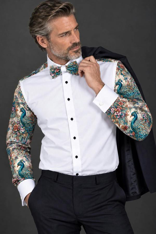 Claudio Lugli Peacock Feather Tuxedo Shirt