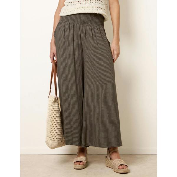 Blue Vanilla Wide Leg Shirred Waist Wavy Trousers
