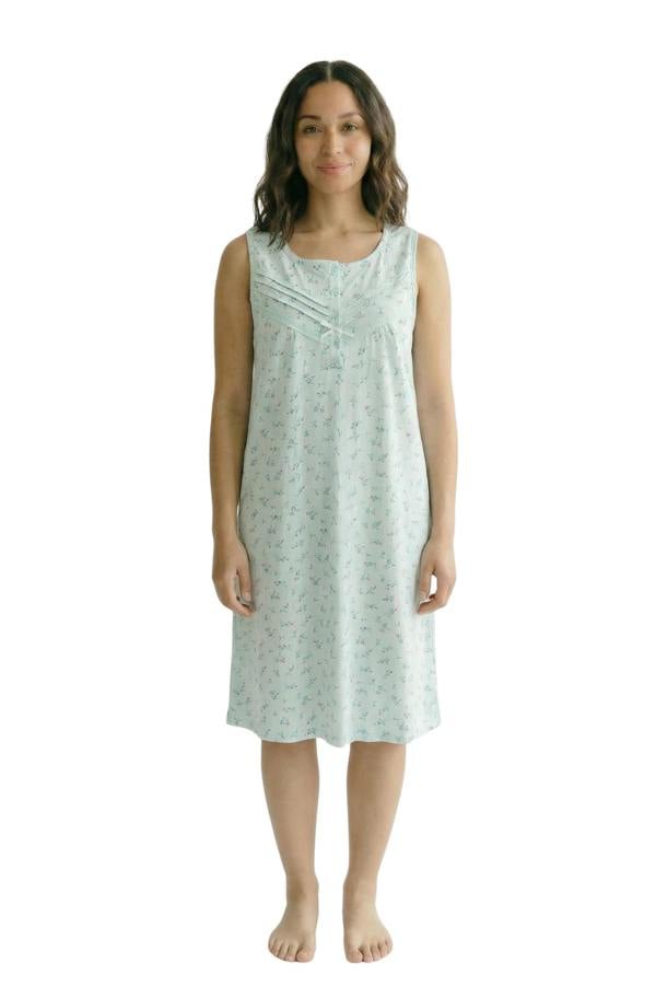 Camille Womens Classic 100% Organic Cotton Sleeveless Nightdress