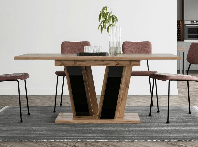 PHD Furniture MUSS Extendable Dining Table 120–160cm – Wotan Oak Effect & Black Gloss