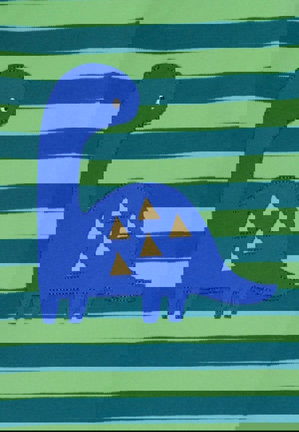 Organic Green Tonal Dinosaur Applique Long - Sleeved T-Shirt - Toby Tiger