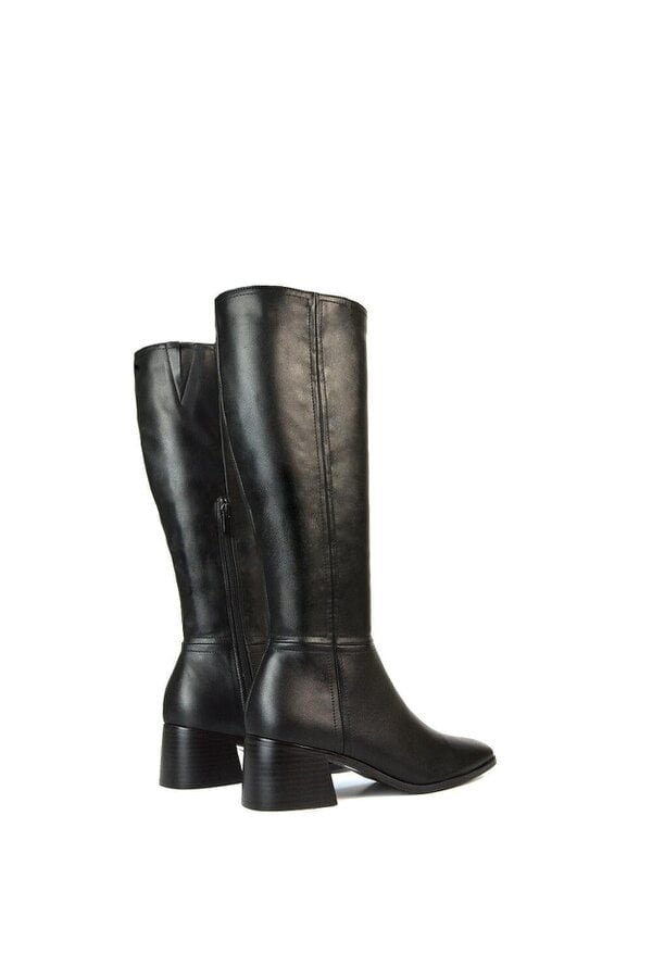 XY LONDON Square Toe Zip Up Knee High Calf Boots With Low Heel