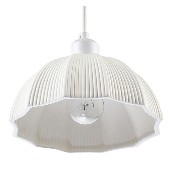 Frosted White Ceramic Umbrella Pendant Light Shade with Etched Lines Image 5