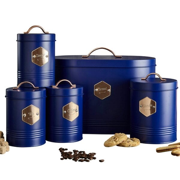 Neo Retro Inspired Matt & Copper 5 Piece Kitchen Canister Set Navy