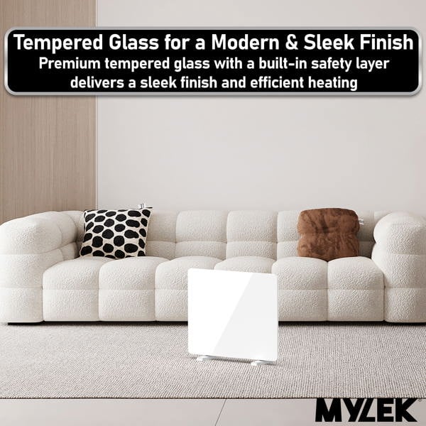 Mylek Radiator Glass Panel Heater White Slimline, Wifi Enabled Smart APP