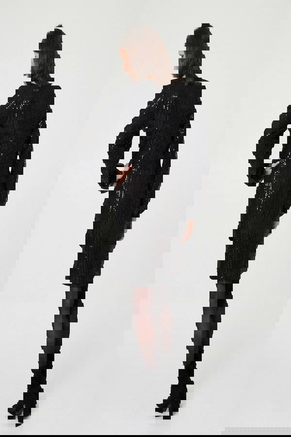 Black | Sequinned Long Sleeve Short Wrap Dress
