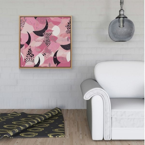 Warren Reed Abstract Pink Moon Pattern Framed Canvas