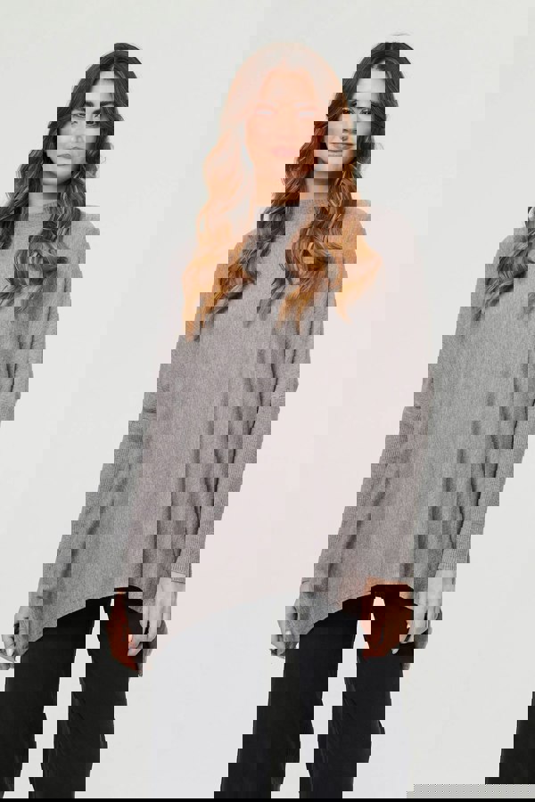 Grey | High Neck Batwing Sleeve Relaxed Jumper
