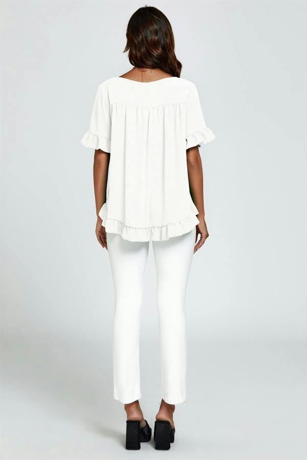 FS Collection Frill Detail Short Sleeves Top In White