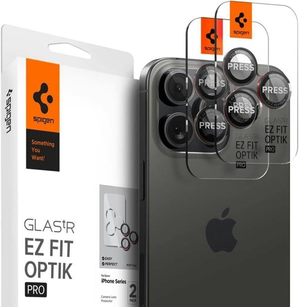 Spigen Optik Pro Glastr EZ Fit Camera Protector 2 Pack for iPhone 16/17 Pro 6.3" and 16/17 Pro Max 6.9" Black - AGL05217