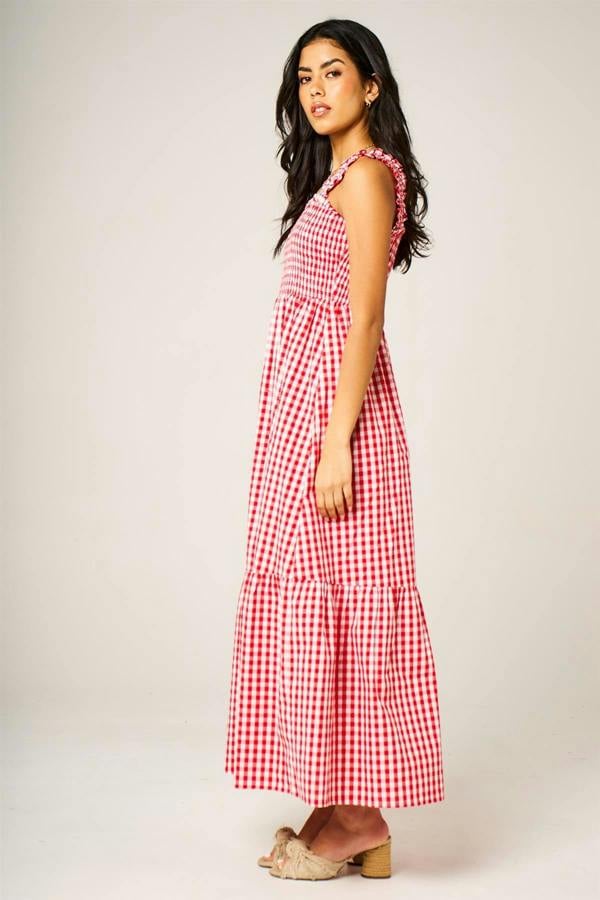 FS Collection Check Print Hem Detail Maxi Dress In Red