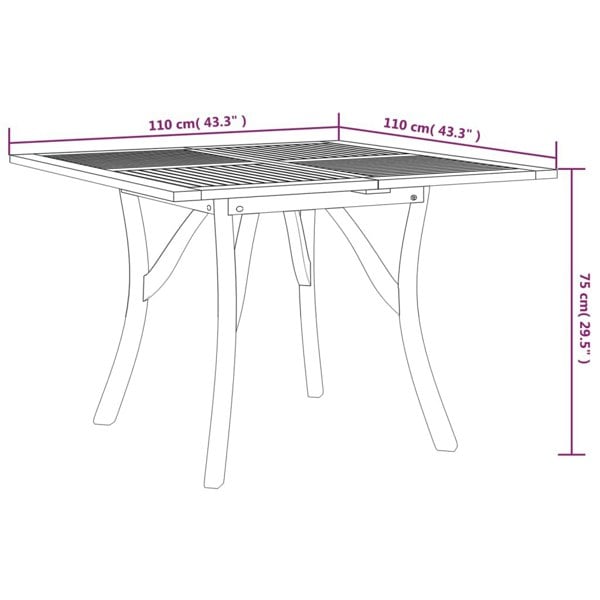 Berkfield Garden Table 110x110x75 cm Solid Wood Acacia