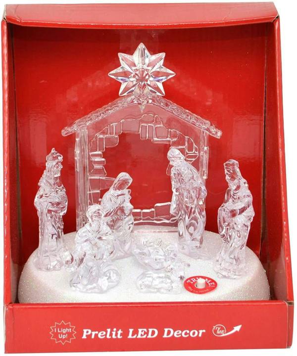 20cm Christmas Pre-Lit LED Musical Nativity Scene Acrylic Sculpture Battery Operated Light Up Xmas Tabletop Home Decorations image 3