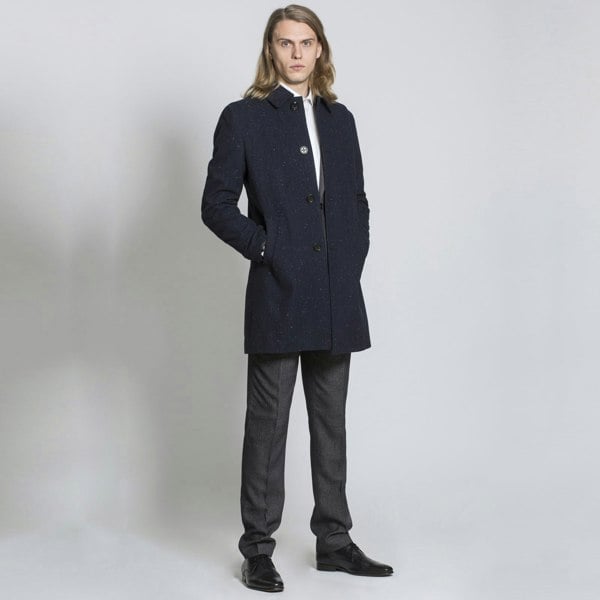 Harry Brown London Single Breasted Wool Coat - Navy Check