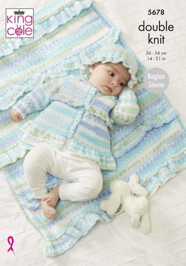 King Cole Cherish DK Knitting Pattern 5678, Sweaters, Jackets, Trousers, Headwear, Blankets for Baby, 14 - 21 Inches