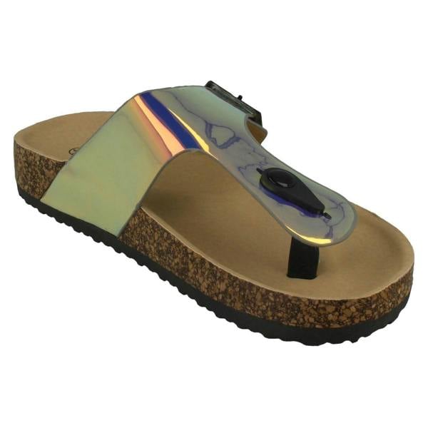 Spot On Ladies Spot On Flat Hologram Sandals