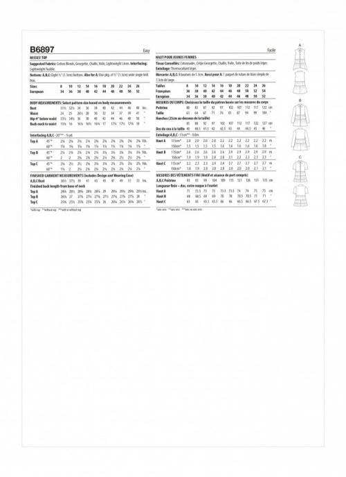 Butterick Sewing Pattern 6897, Tops for Women, B5 (8-10-12-14-16) - Easy