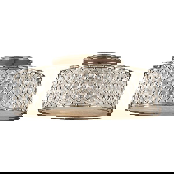 6 Bulb Flush Light Low Ceiling Linen Fabric Shade Burnished Silver LED E27 60W Loops