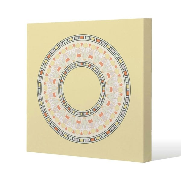 Benjamin Tate Design Yellow Circle Ornament. Round Frame Slim Style Canvas Print  20x20cm , 15mm Slim Real wood.