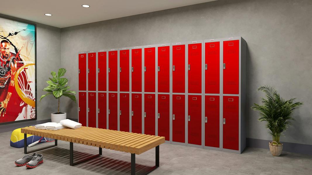 Phoenix Safe Phoenix PL Series PL1230GRE 1 Column 2 Door Personal Locker Grey Body/Red Doors with Electronic Locks