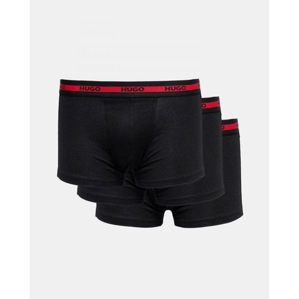 HUGO Planet 3-Pack Stretch-Cotton Logo Waistband Trunks - Black 002 - CHO - Designer Mens Underwear