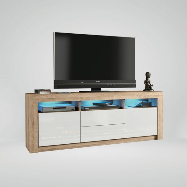 Mex Furniture Spacious 160cm TV Unit & Sideboard Cabinet with White High Gloss Doors and Free LED