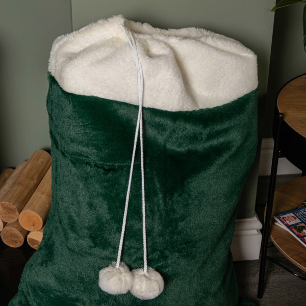 Samuel Alexander 80x55cm Green Christmas Sack with White Cuff and Pom Poms
