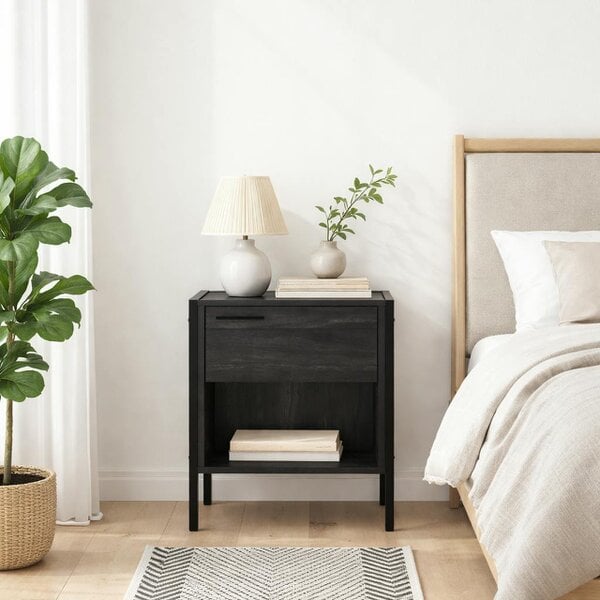 Wyld Haus Ireland Black Wood Effect Bedside Table 2 Drawers