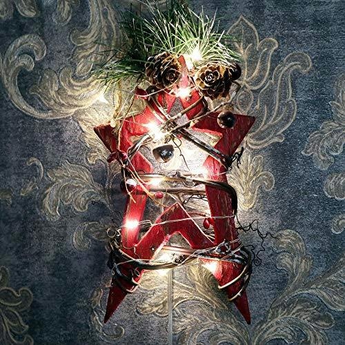 2cm Red Wooden LED Star Hanging Ornament with 15 Warm White LEDs image 5