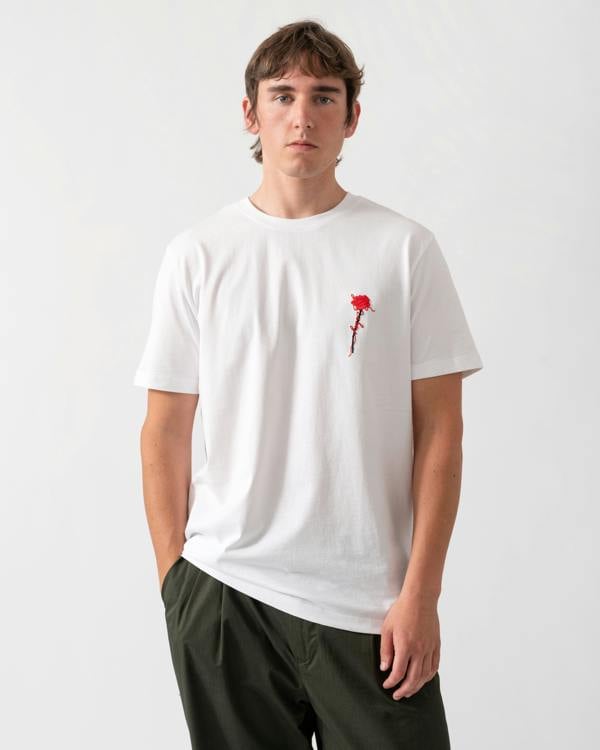 model wearing a HUGO Diflow Mens T-Shirt in White 100