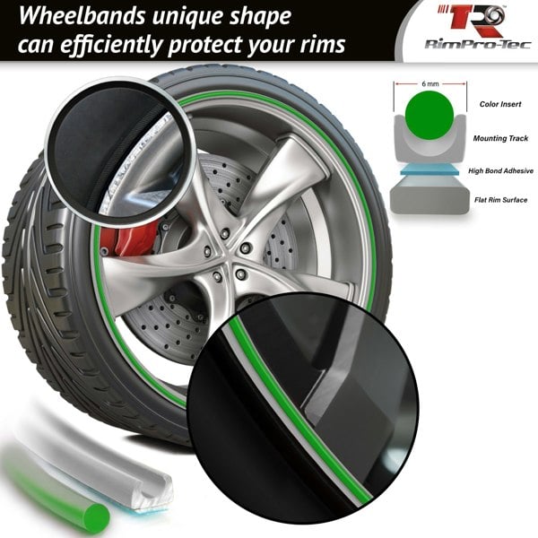 RimPro-Tec Group 4x Silver Base's 4x Dark Green Pinstripe's / RimPro-Tec® Wheelbands™ car wheel styling kit