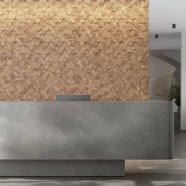 Wallsupply UltraWood Hexagon Solid Teak Wood Panels, Wall Cladding 3D Interlocking Tiles, 10pcs 0.38m²