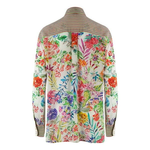 Inoa White Floral 1947 Long Sleeve Blouse Silk Shirt - Multicoloured