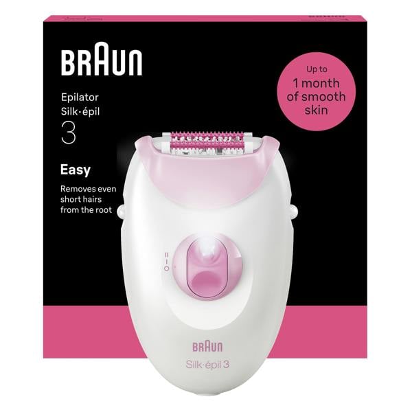 Braun Silk·épil 3, Corded Epilator, Lasting Smooth Skin, 3-000, Pink