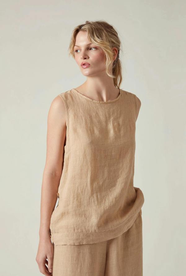 James Lakeland Sand Linen Sleeveless Top