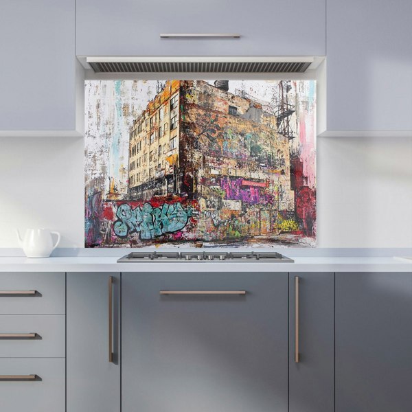 Warren Reed Urban Graffiti Building Art Glass Kitchen Splashback - 00024