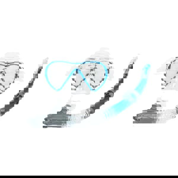 Zoggs Reef Explorer snorkel set with clear lens mask and blue gray straps