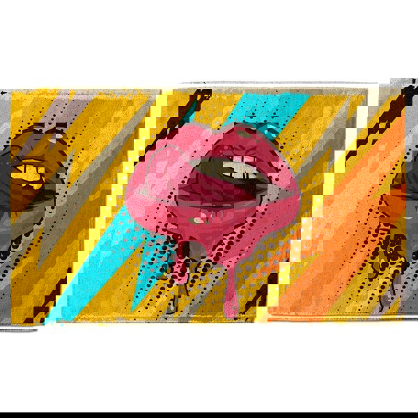 Benjamin Tate Design Pink, red lips, mouth and tongue icon on pop art retro vintage colorful background (Bath Towel)