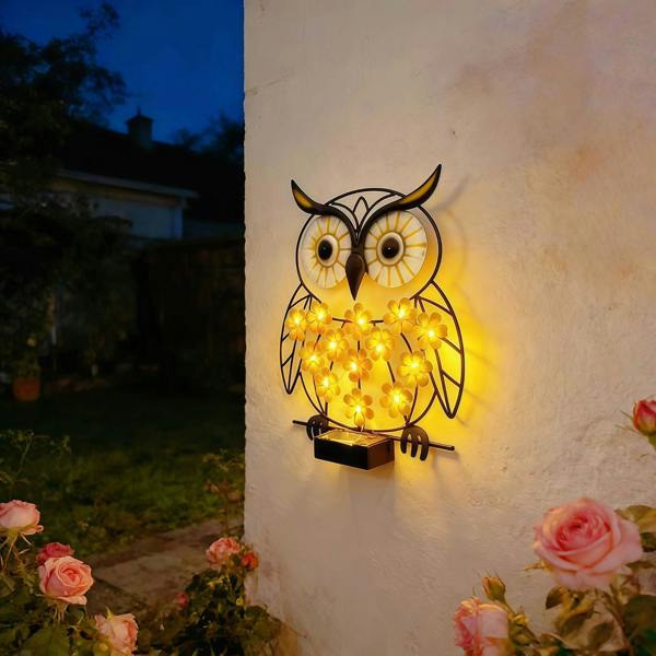 Leaper Solar-Powered Wrought-Iron Owl Wall Light