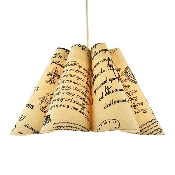 Vintage France Theme Linen Pendant Shade with Black Scroll Wording Image 1